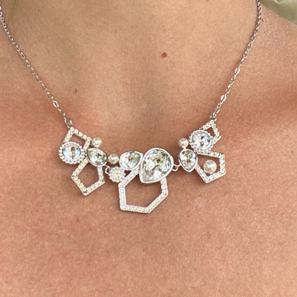Touchstone Crystal by Swarovski Retired edgy necklace rhodium